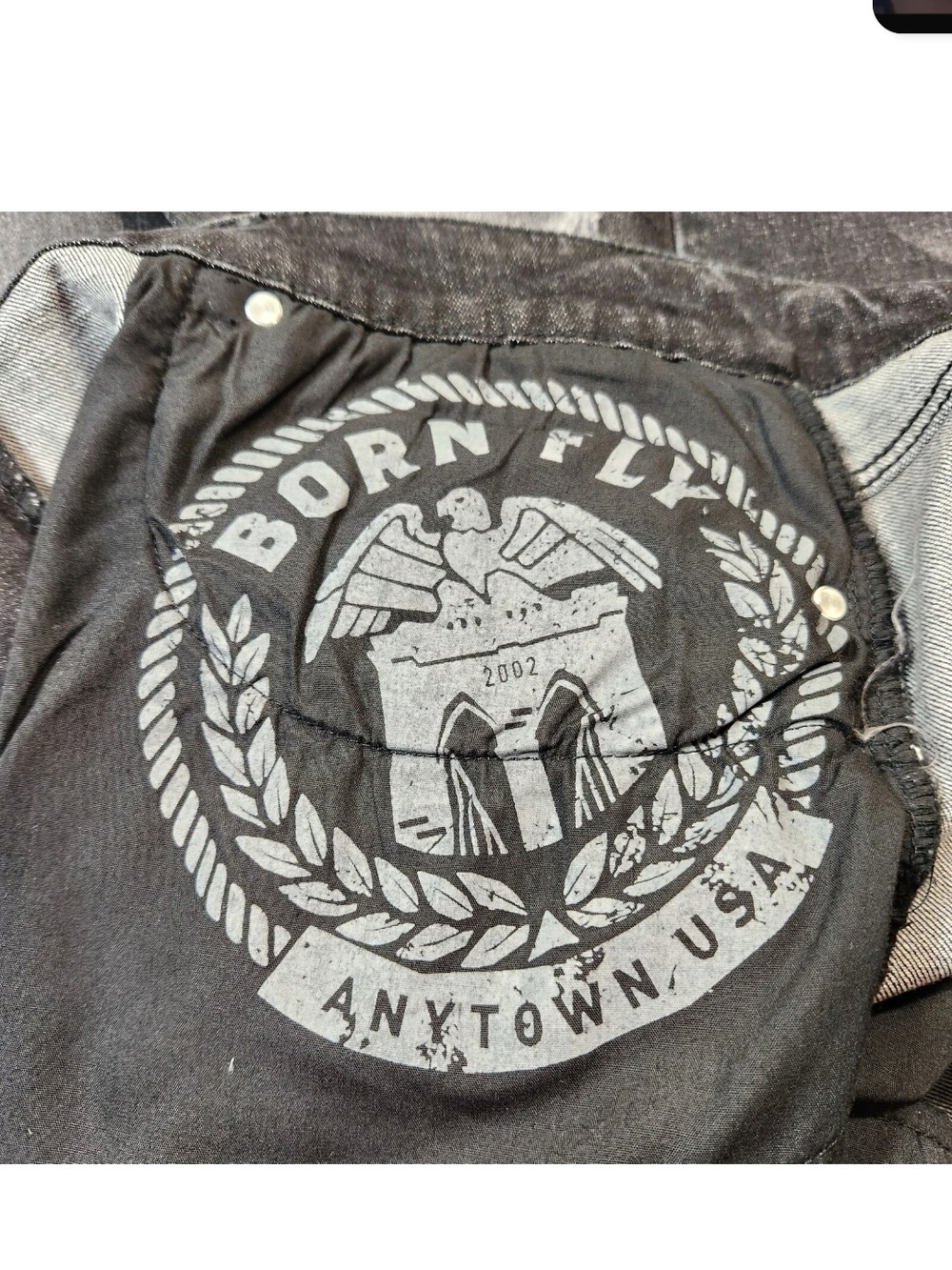 Born Fly Mens Size 36 Shorts Denim Distressed Cutout Patch Design Black Wash 04 - Picture 13 of 14